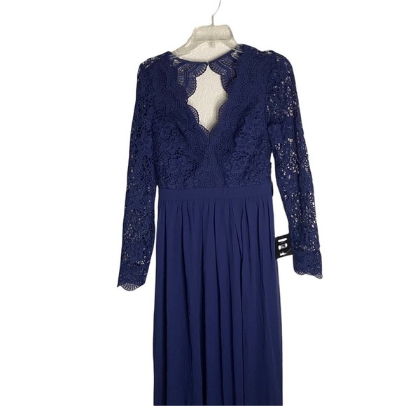 Lulus Awaken My Love Navy Blue Long Sleeves Lace Maxi Dress Size Medium New - Picture 5 of 15